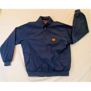 Izod‎ Jacket Men's L Blue w/ Red Plaid Lining Bomber Crest Vintage Dad 80s Golf